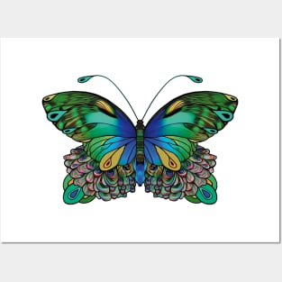 Butterfly in Blue, Green, and Yellow Shades Posters and Art